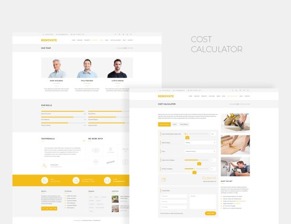 Download Renovate - Construction Renovation Template HTML Template with cost calculator tool for remodeling, construction and building business.