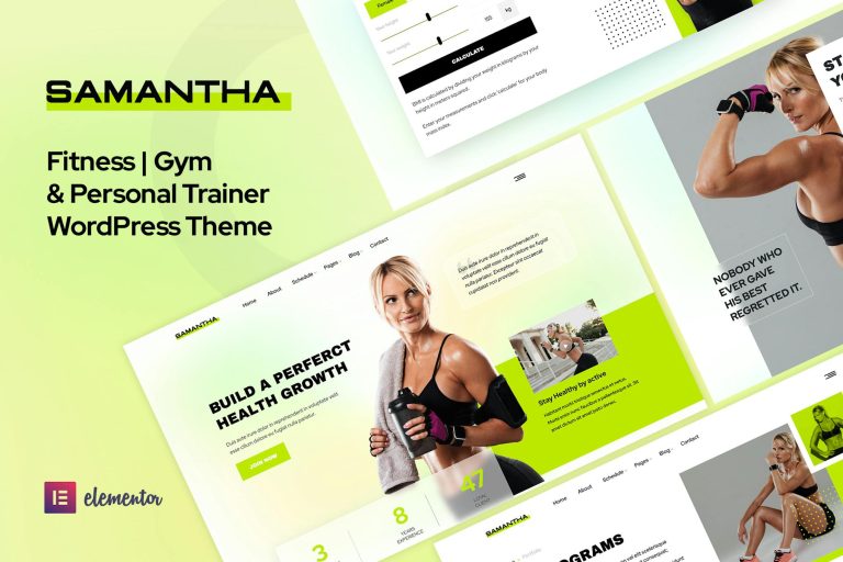 Download Samantha- Personal Trainer & Fitness Gym WordPress Perfect for Fitness Trainer and Gym Coach, ZOOM Meetings for Fitness Coach & Workout, BMI Calculator