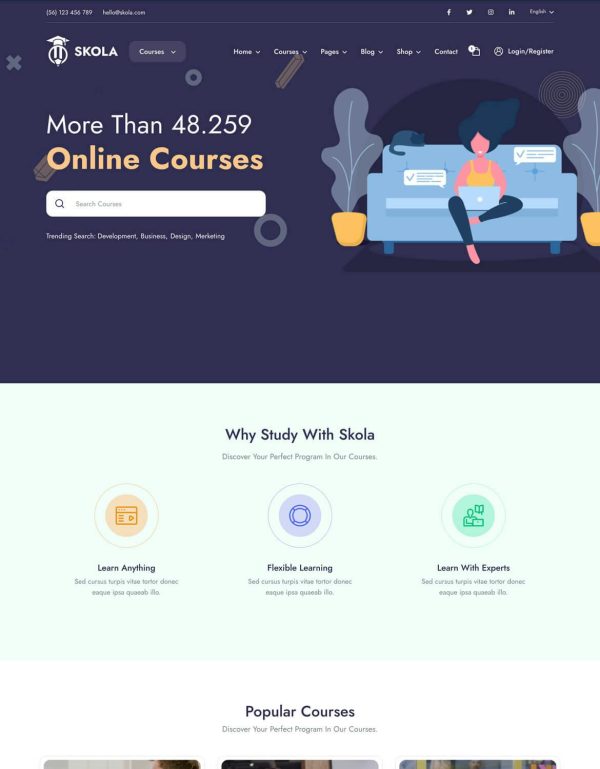 Download Skola - LMS Online Courses WordPress Theme Create Online Courses and Online Training Courses. Built for Schools, Universities & Individuals