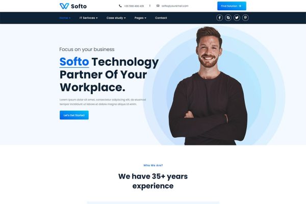 Download Softo - IT Solutions & Services WordPress Theme agency, business, company, computer repair, data, digital, innovation, innovative, it, modern, saas