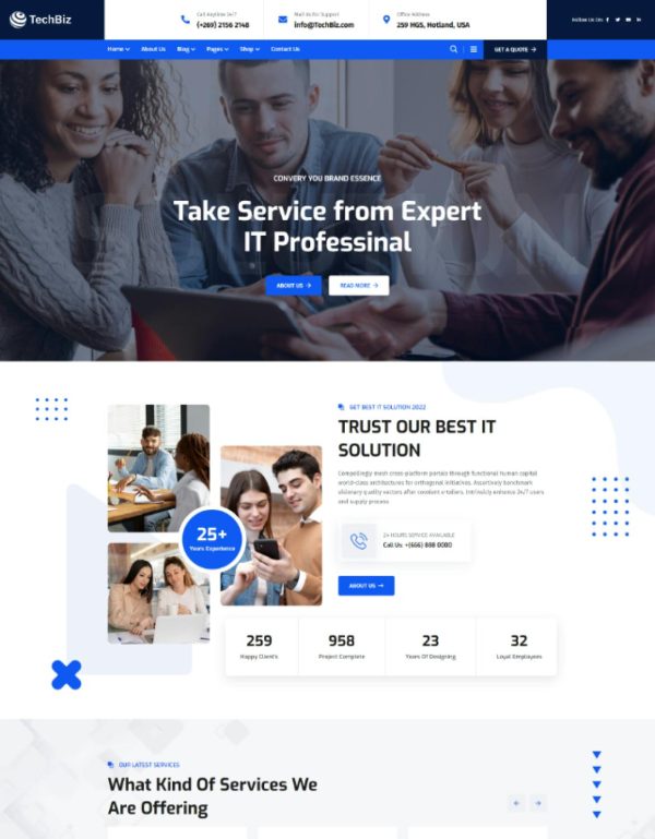 Download Techbiz - Multipurpose IT Solution Business Theme Techbiz is coded with beautiful and clean code and the power of Elementor. Fast & Easy to Customize!