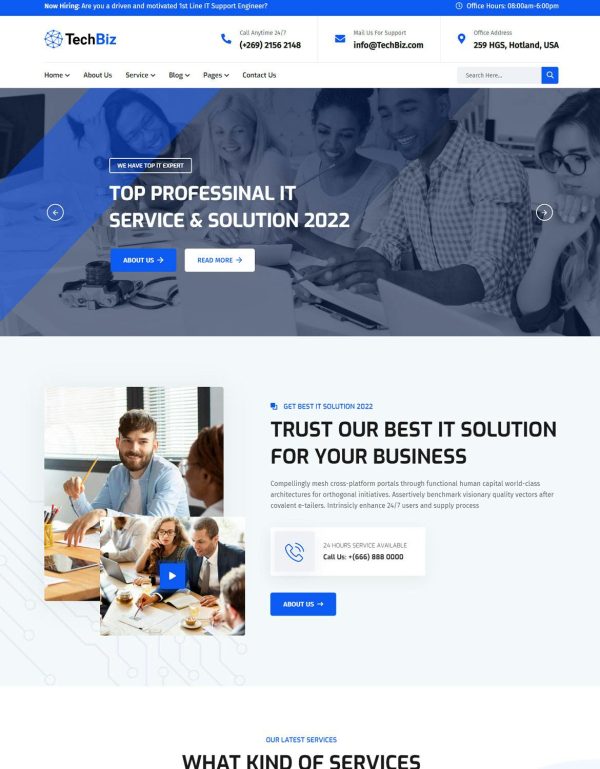 Download Techbiz - Multipurpose IT Solution Business Theme Techbiz is coded with beautiful and clean code and the power of Elementor. Fast & Easy to Customize!