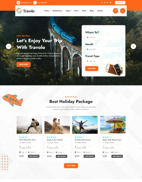 Download Travolo - Travel & Tour Booking WordPress Theme Travolo is designed for travel agencies, tour booking, holiday, vacation