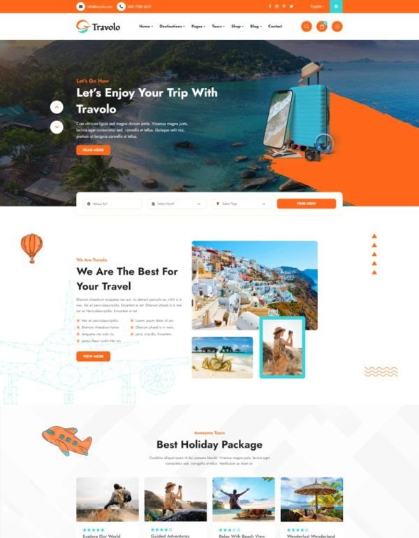 Download Travolo - Travel & Tour Booking WordPress Theme Travolo is designed for travel agencies, tour booking, holiday, vacation