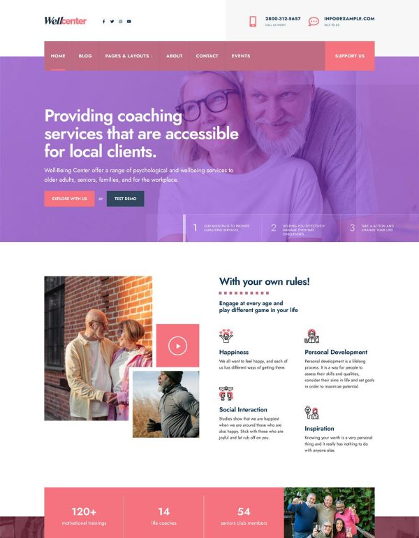 Download Wellcenter - Senior Care & Support WordPress Theme A cheerful yet elegant, and carefully designed for any Senior Care, Elderly Support or Nursing Home