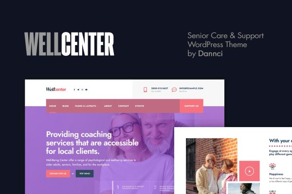 Download Wellcenter - Senior Care & Support WordPress Theme A cheerful yet elegant, and carefully designed for any Senior Care, Elderly Support or Nursing Home