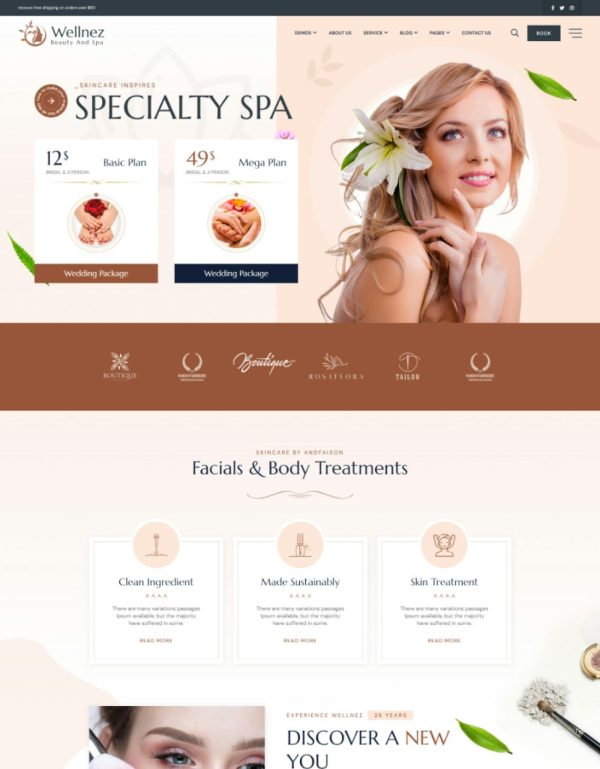 Download Wellnez – Beauty Spa Wellness WordPress Theme Wellnez is coded with beautiful and clean code and the power of Elementor. Fast & Easy to Customize!