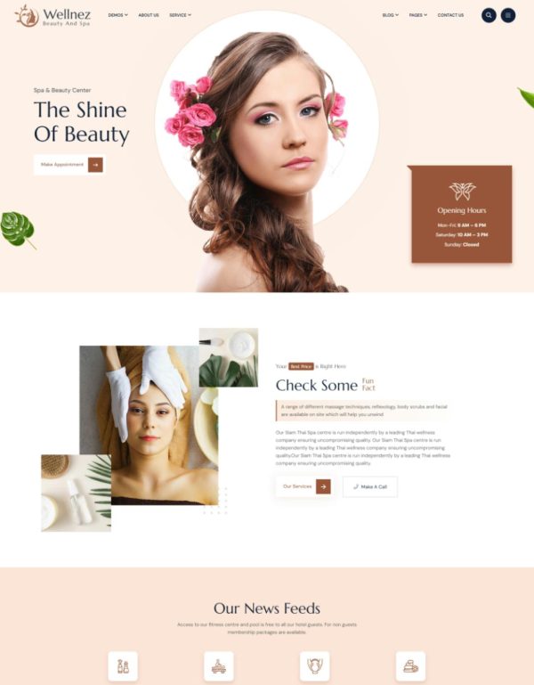 Download Wellnez – Beauty Spa Wellness WordPress Theme Wellnez is coded with beautiful and clean code and the power of Elementor. Fast & Easy to Customize!