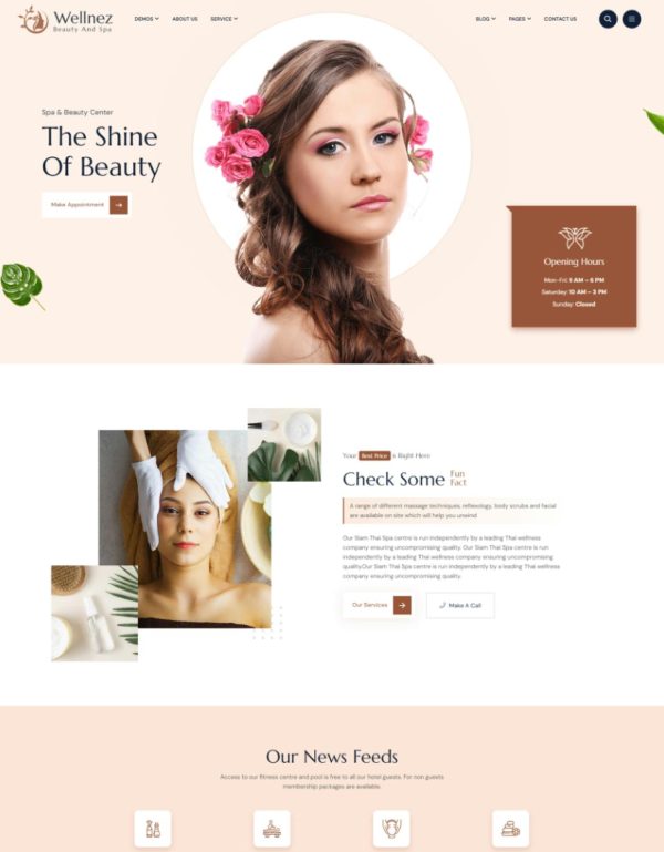 Download Wellnez – Beauty Spa Wellness WordPress Theme Wellnez is coded with beautiful and clean code and the power of Elementor. Fast & Easy to Customize!