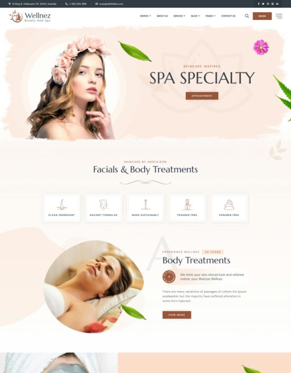 Download Wellnez – Beauty Spa Wellness WordPress Theme Wellnez is coded with beautiful and clean code and the power of Elementor. Fast & Easy to Customize!