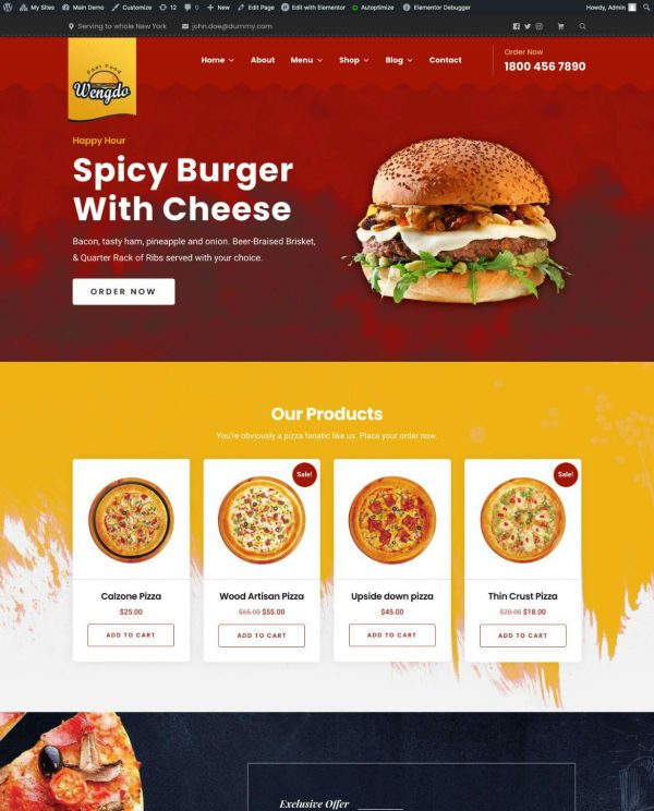 Download Wengdo - Fastfood WordPress Theme Wengdo – Fastfood WordPress Theme is designed specially for Fastfood, Burgers, Pizza website.