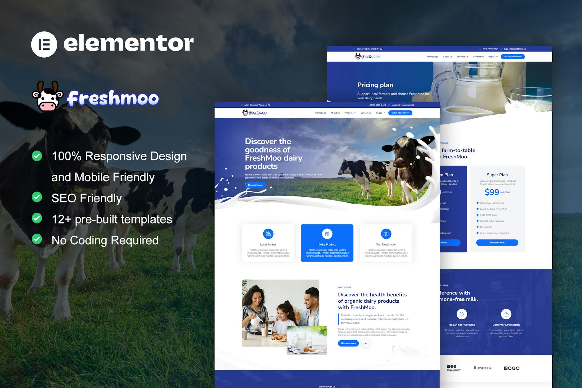 Download FreshMoo - Dairy Farm Elementor Pro Template Kit