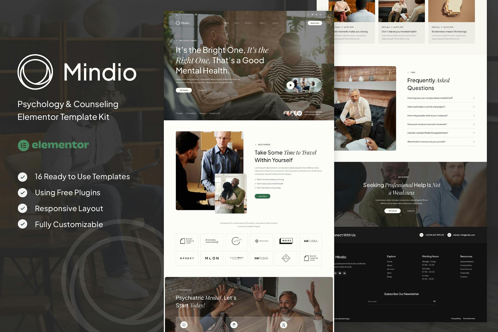 Download Mindio - Psychology & Counseling Elementor Template Kit
