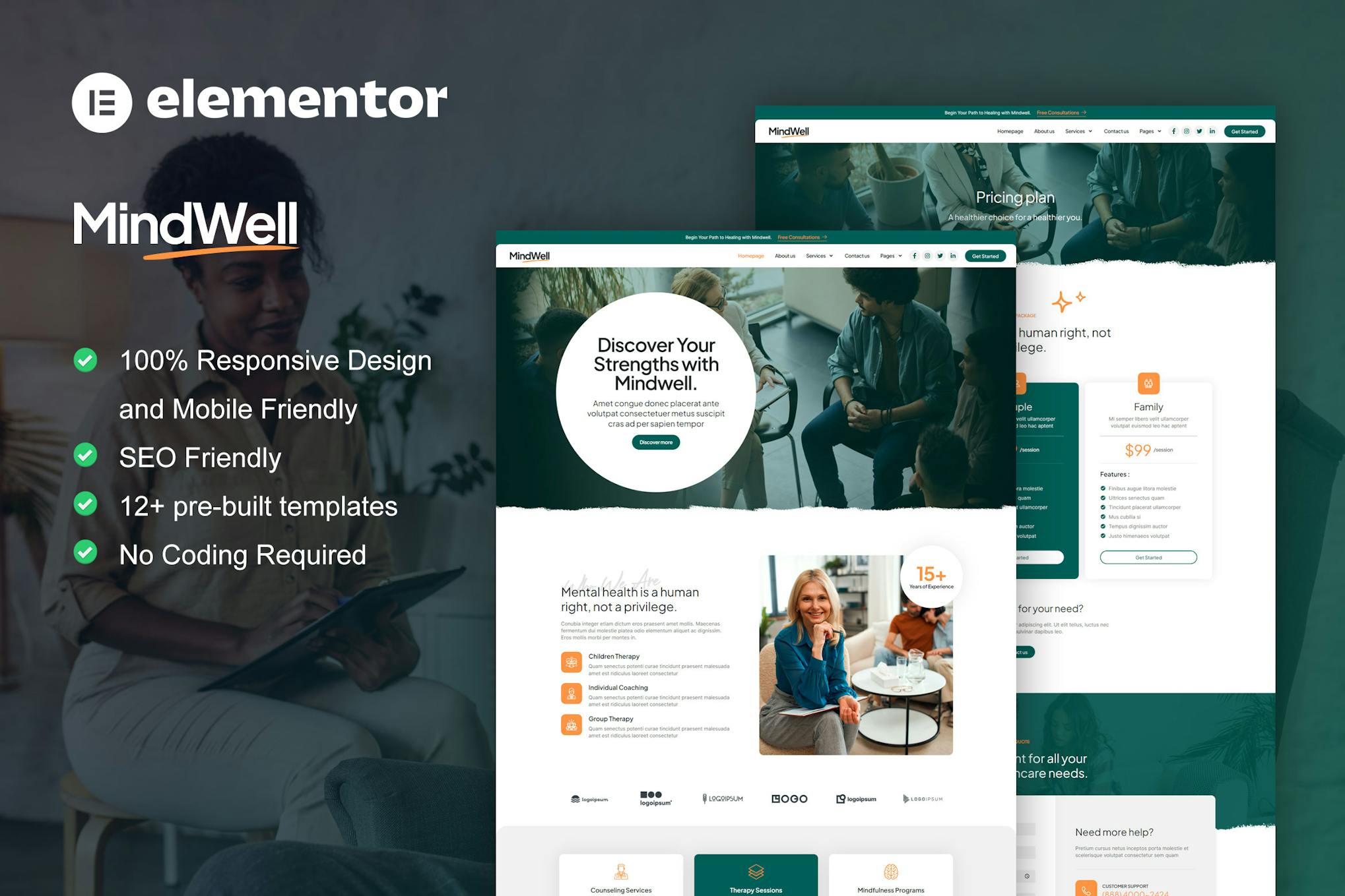 Download MindWell - Mental Health Care Elementor Pro Template Kit
