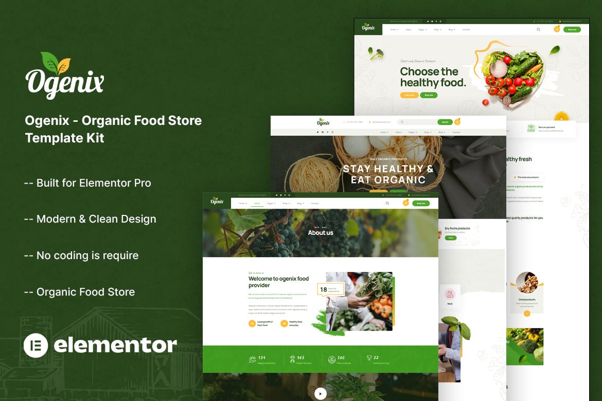 Download Ogenix - Organic Food Store Elementor Template Kit