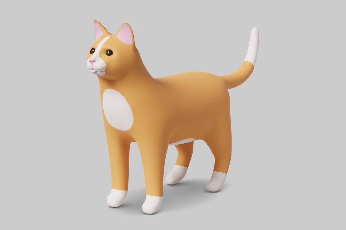 Download A tan cat with white markings. 3D Model