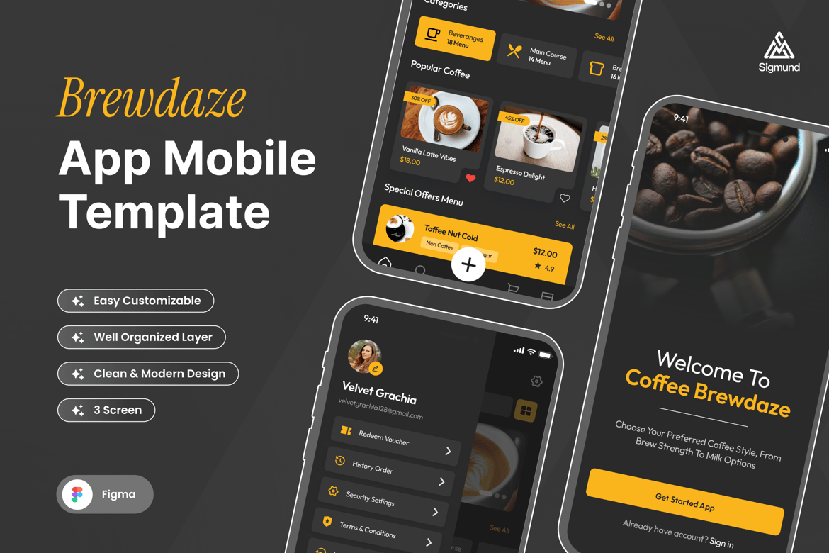 Download Brewdaze - Coffee Shop App Mobile UI Kits Figma Design