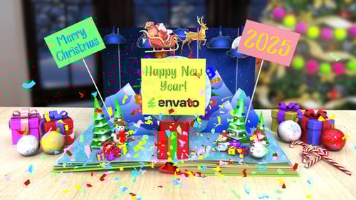 Download Christmas greetings popup book After Effect Template
