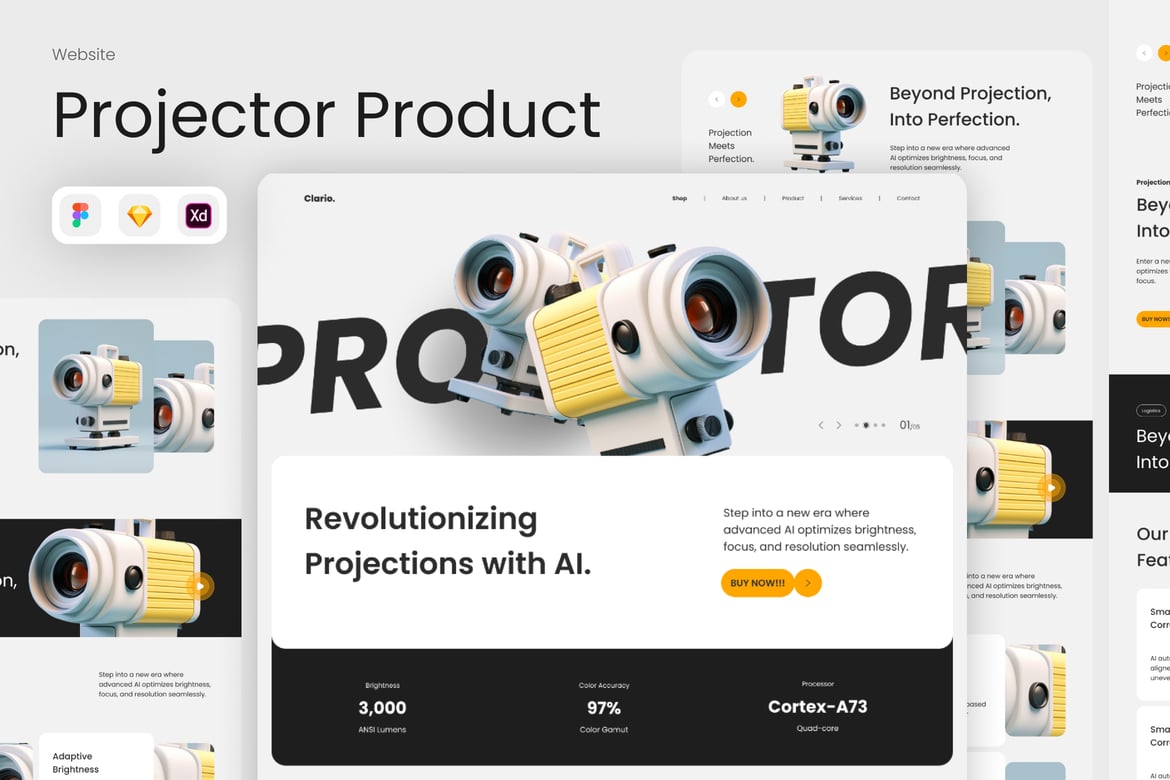Download Clario - Projector Product Display Website Figma Design