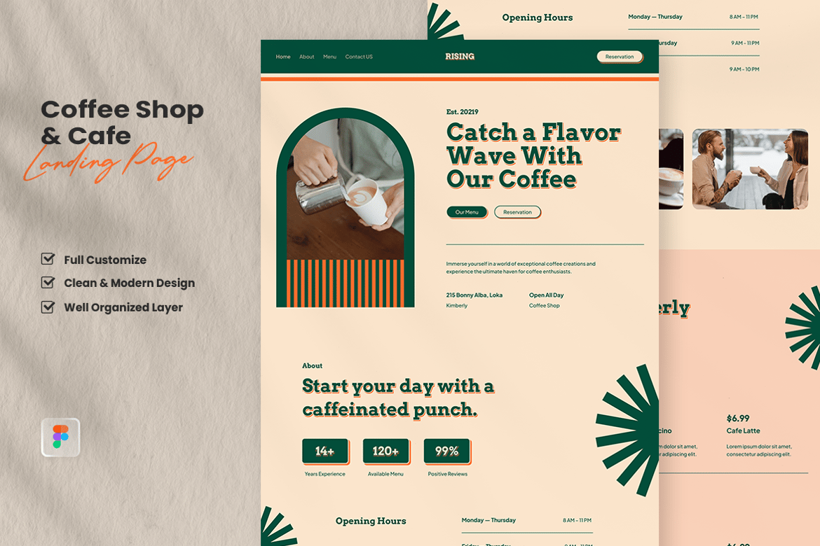 Download Coffee Shop & Cafe Landing Page - Rising Figma Design