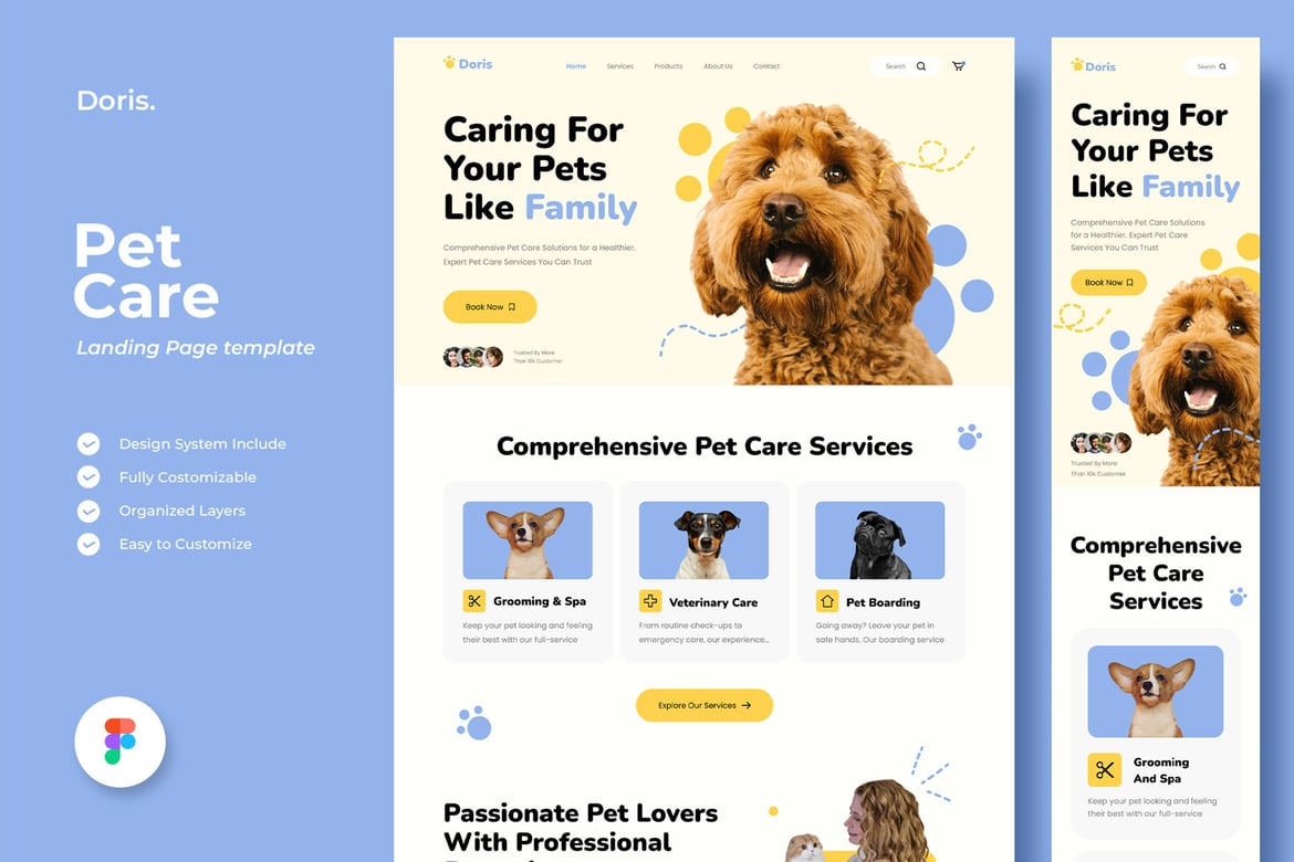 Download Doris - Pet Care Landing Page Figma Design