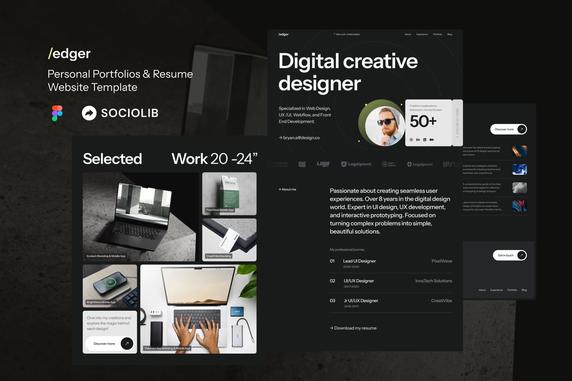 Download Edger - Personal Portfolios Landing Page Template Figma Design