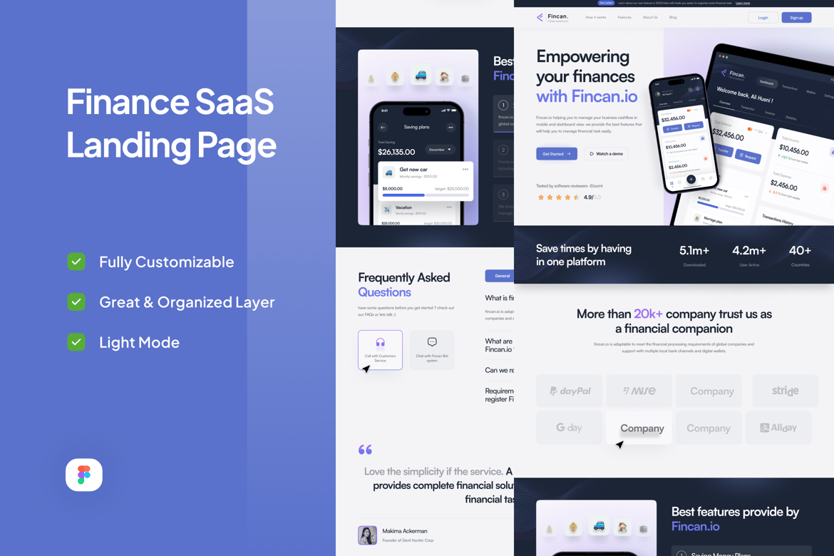 Download Finance SaaS Landing Page - Fincan.io Figma Design