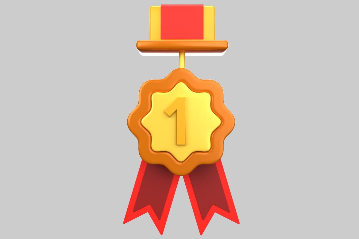 Download Gold medal with red and yellow ribbon 3D Model