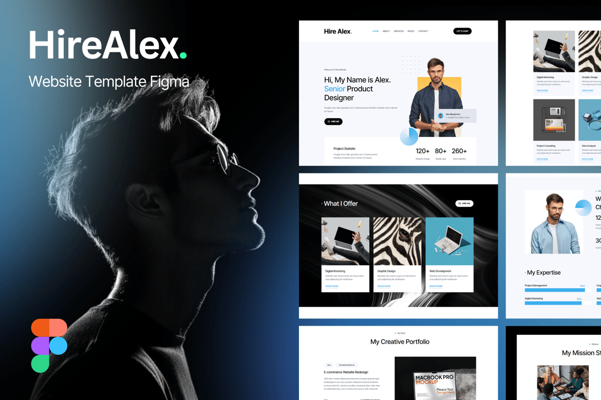 Download Hire Alex - CV & Portfolio Figma Website Template Figma Design