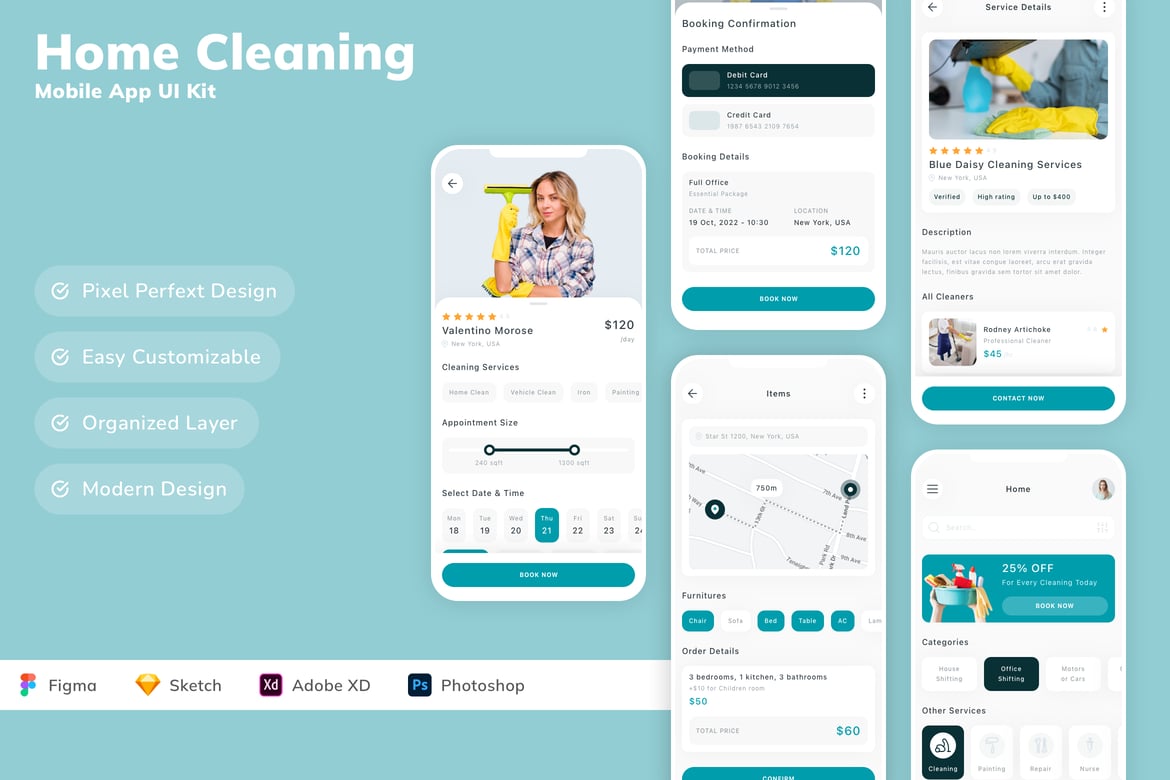 Home Cleaning Mobile App UI Kit Figma Design - Prime Access