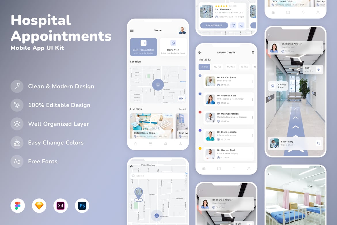 Download Hospital Appointments Mobile App UI Kit Figma Design