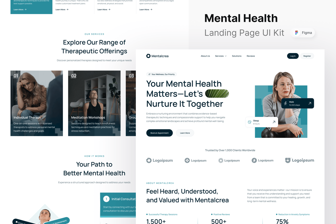 Download Mentalcrea - Mental Health Landing Page Figma Design