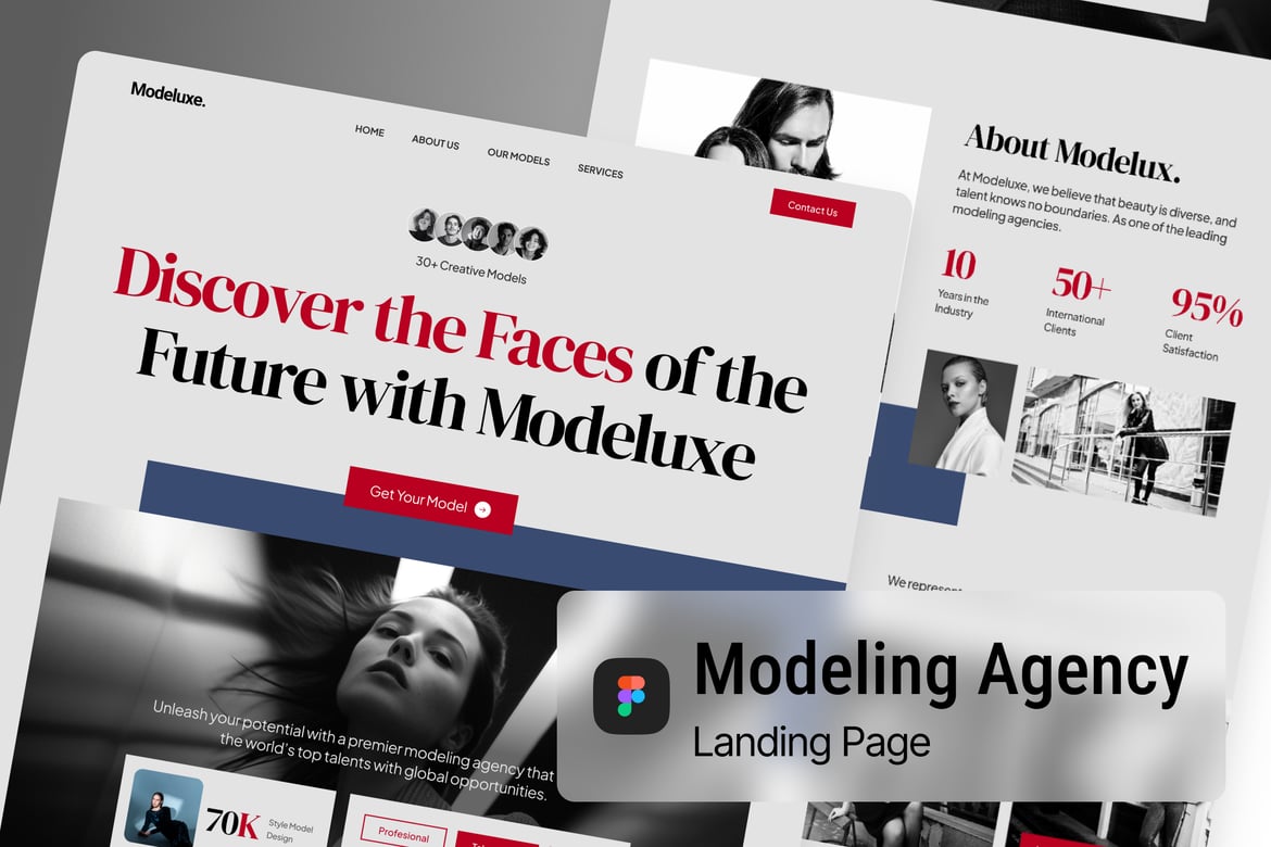 Download Modeling Agency Landing Page Figma Design