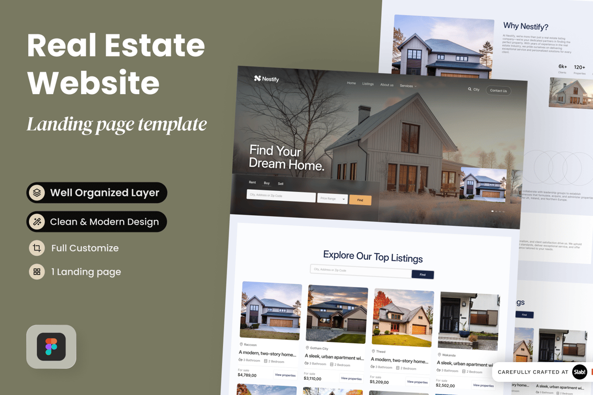Download Nestify - Real Estate Listing Landing Page Figma Design