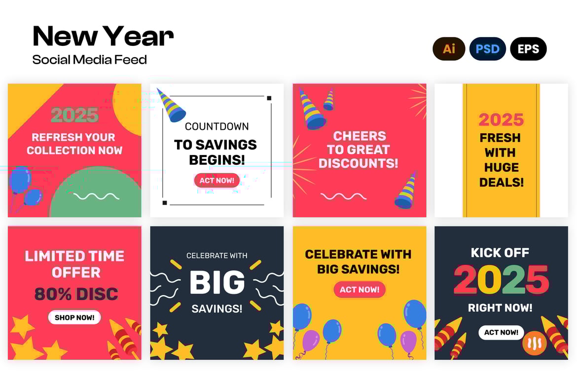 Download New Year Social Media Feed Template Set Figma Design