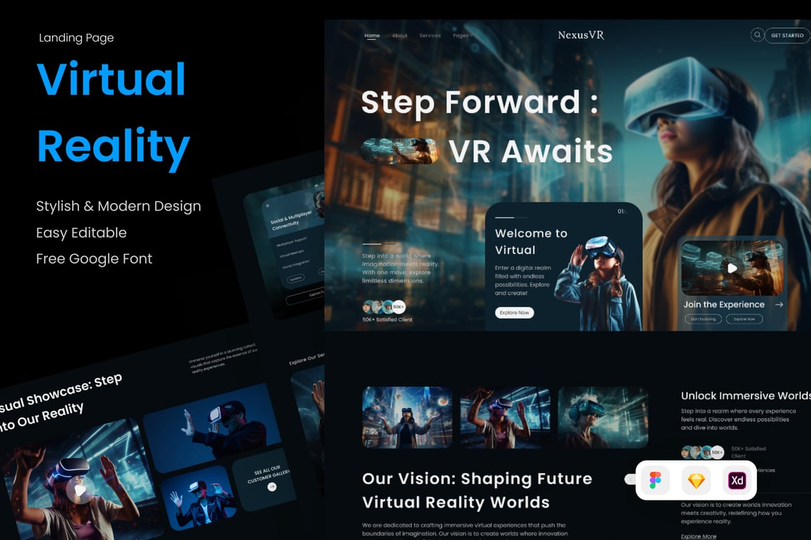 Download NexusVR - Virtual Reality Landing Page Figma Design