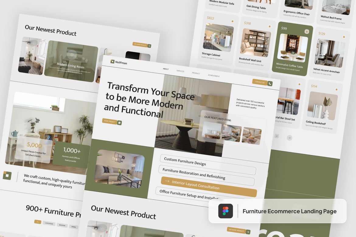 Download Nutfrean - Furniture Ecommerce Landing Page Figma Design