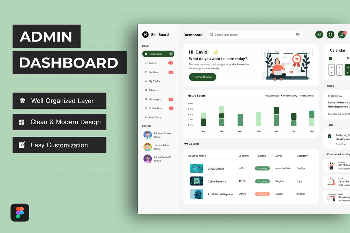 Download Online Course Dashboard UI Kit Figma Design