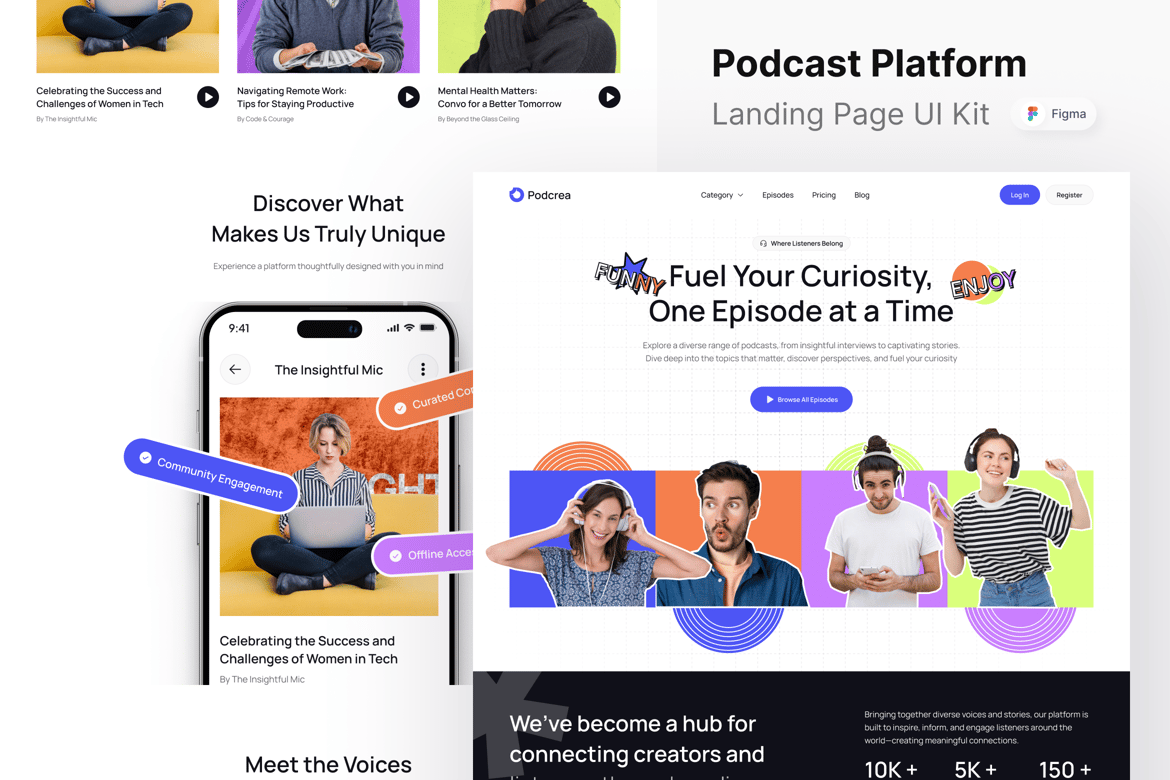 Download Podcrea - Podcast Platform Landing Page Figma Design