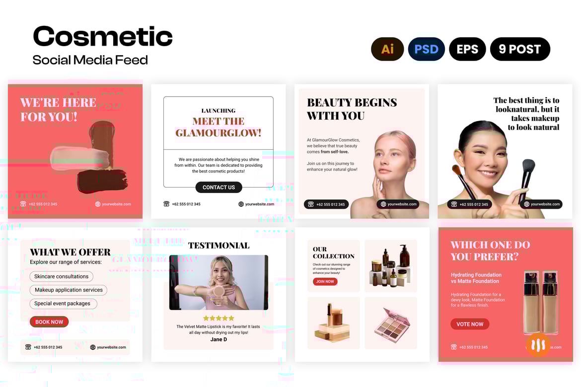 Download Set of Cosmetic Branding Social media Template Figma Design