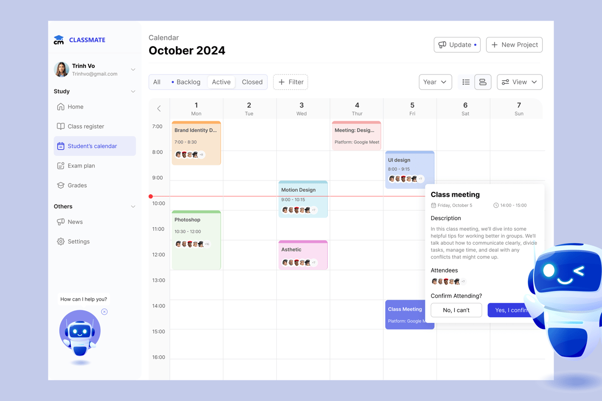 Download Student calendar dashboard Figma Design