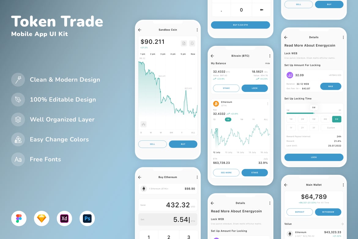 Download Token Trade Mobile App UI Kit Figma Design
