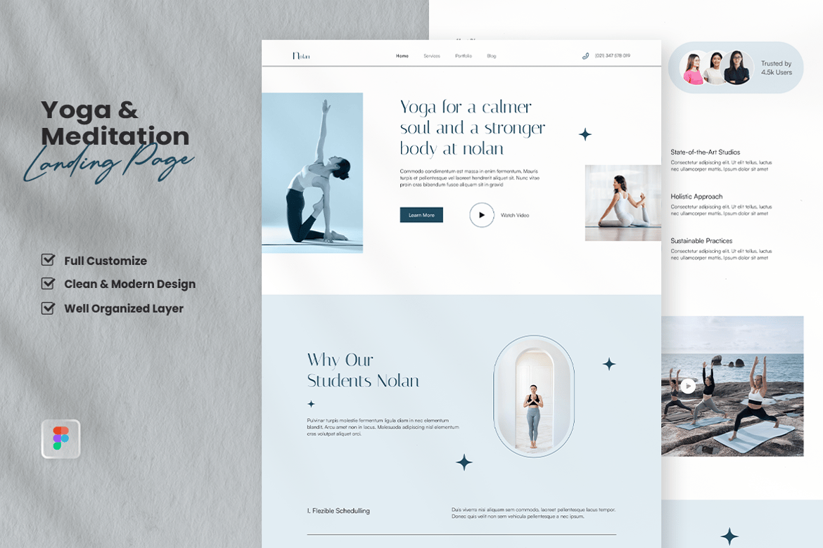Download Yoga Landing Page - Nolan Figma Design
