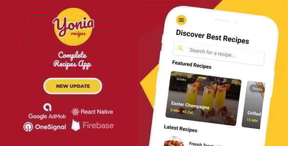 Download Yonia - Complete React Native Recipes App + Admin Panel