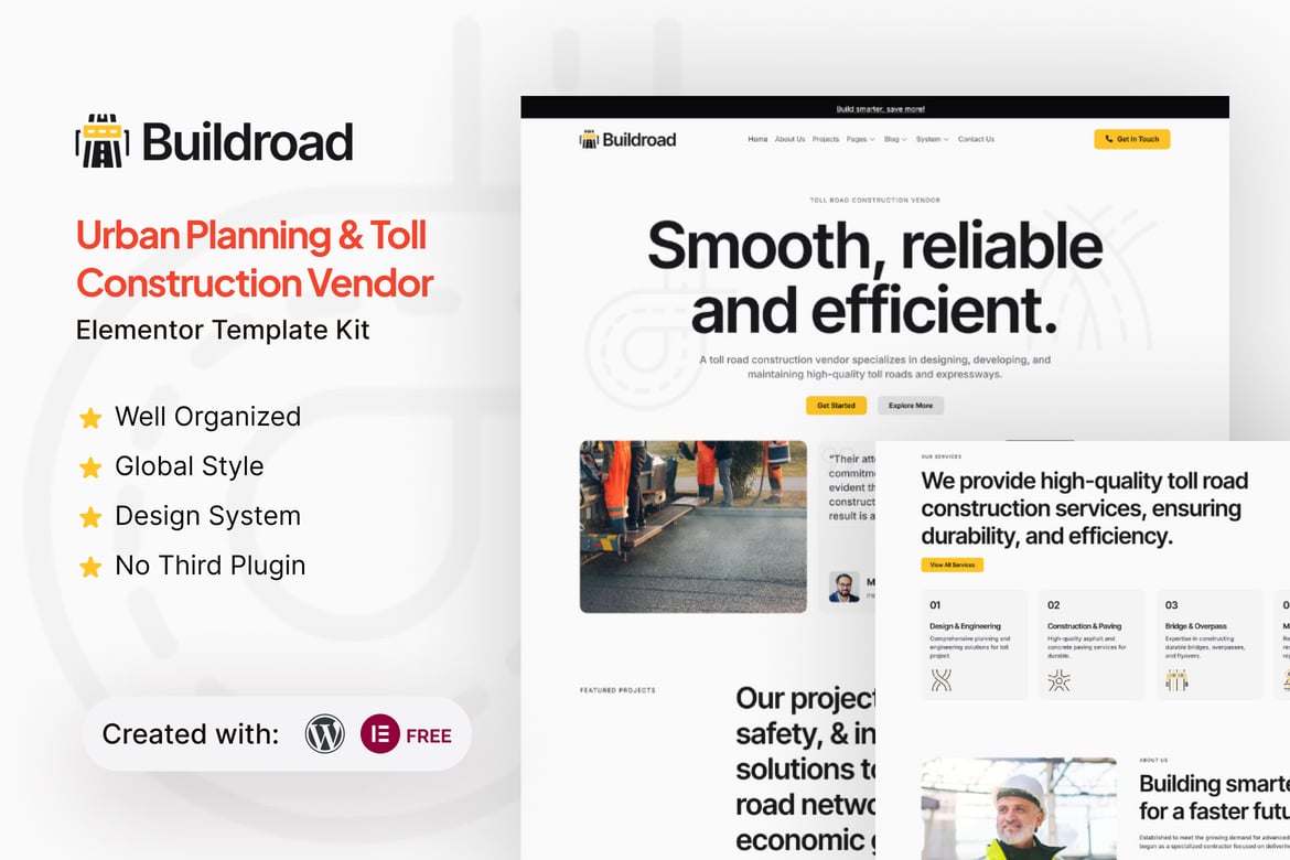 Download Buildroad - Urban Planning & Toll Contractor Elementor Template Kit