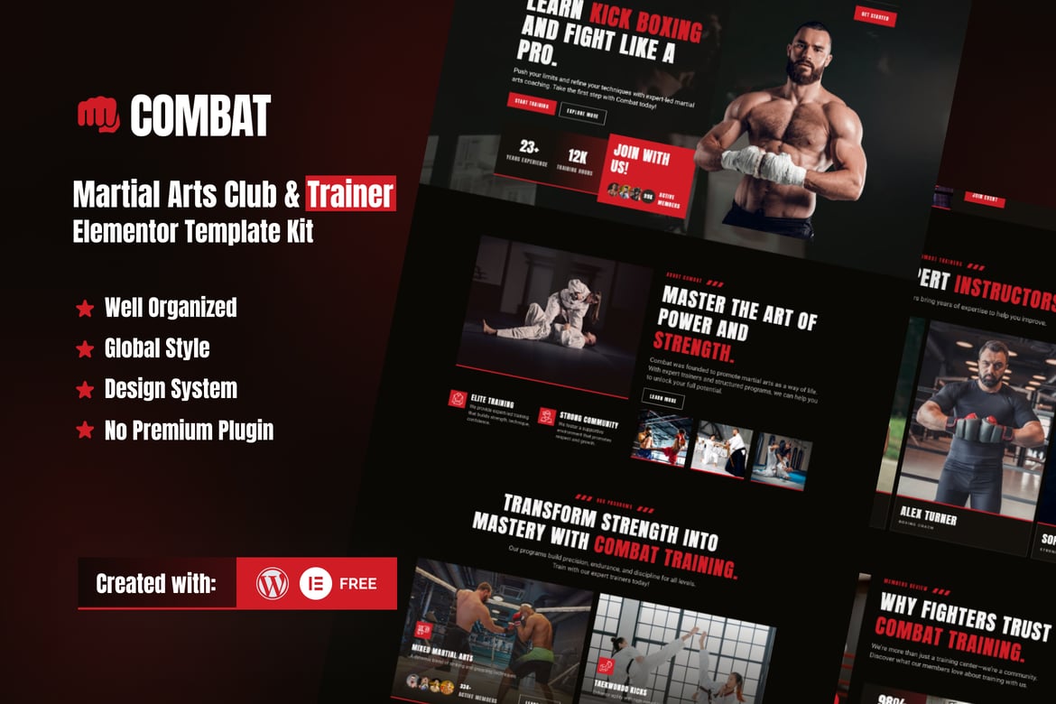 Download Combat - Martial Arts Club & Trainer Elementor Template Kit
