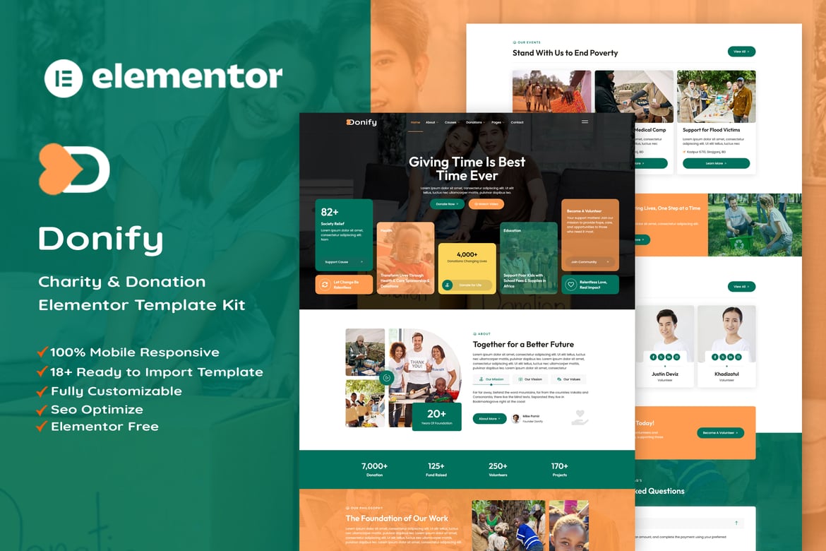 Download Donify - Charity & Donation Elementor Template Kit