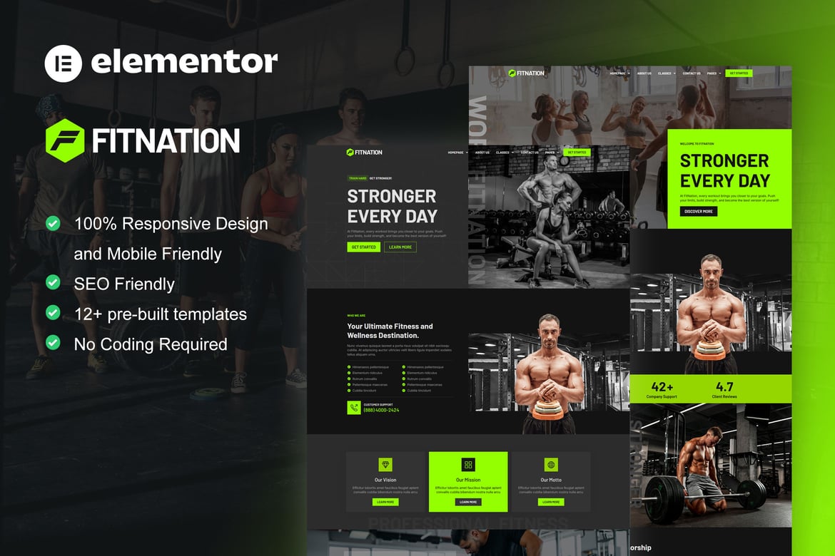 Download FitNation - Gym & Fitness Elementor Template Kit