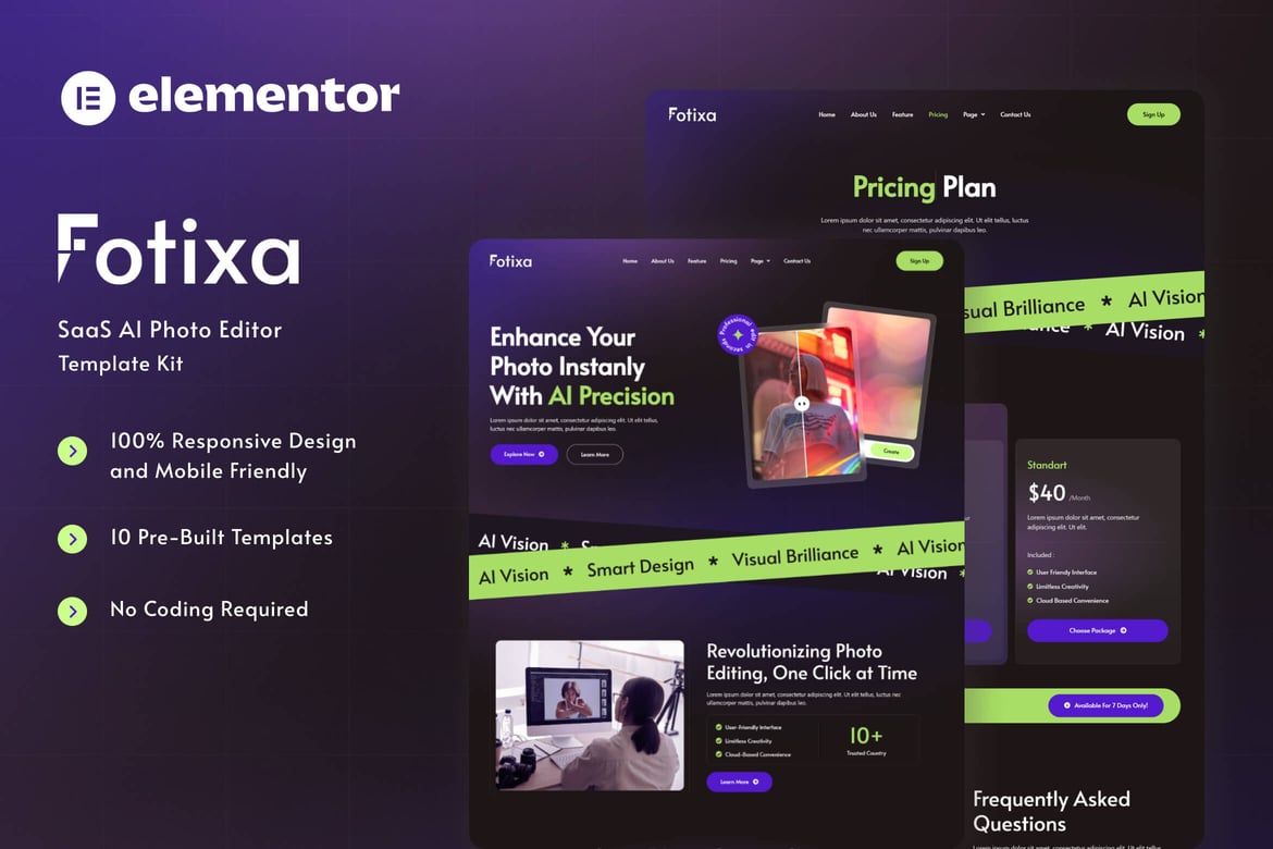 Download Fotixa - SaaS AI Photo App Website Elementor Template Kit