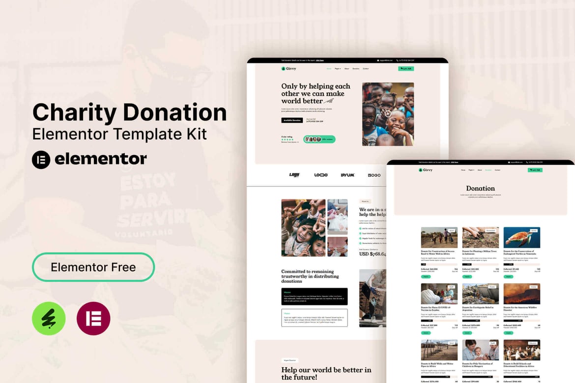 Download Givvy - Charity Donation Elementor Template Kit